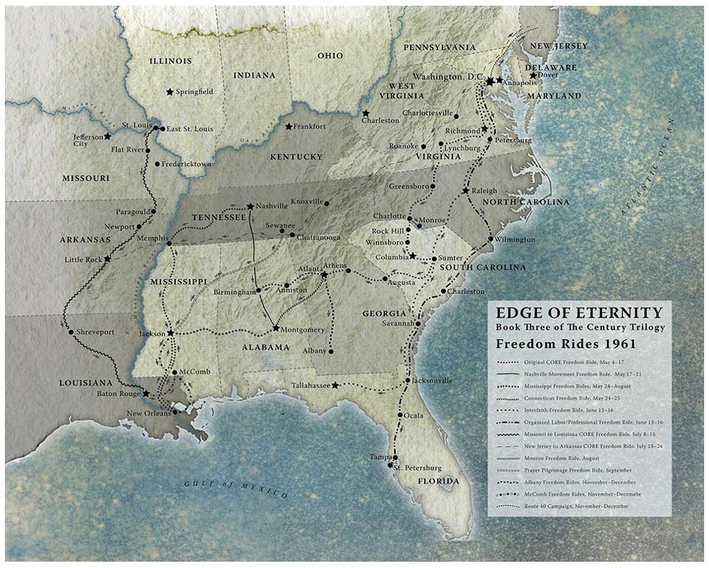 Random House Penguin US : 'Edge of Eternity' by Ken Follett . endpapers illustrated map