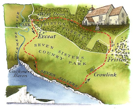 Sunday Express Magazine : Illustrated walking route, Friston, Sussex
