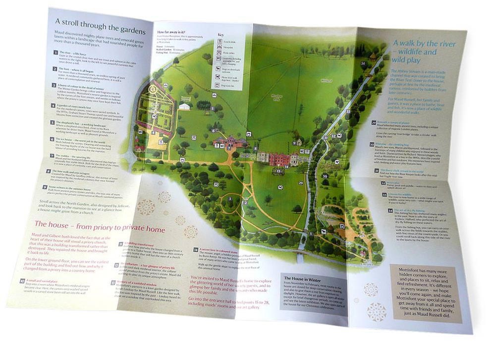 The National Trust : Mottisfont Abbey, Hampshire . aerial view illustration for the visitor guide