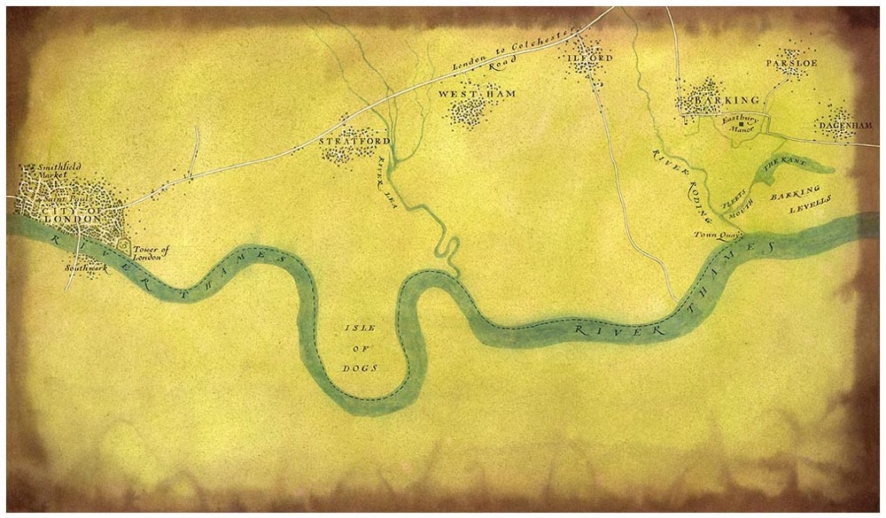 DesignMap | Eastbury Manor Exhibition : London to Barking river journey in the Middle Ages historical map